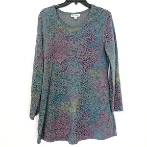 North Style Tunic Top Textured Flocked Floral Velvet Gray Multi Womens Size S